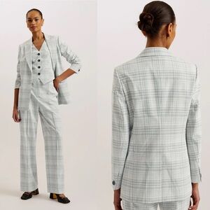 NWT Ted Baker Light Grey Plaid Naoki Blazer